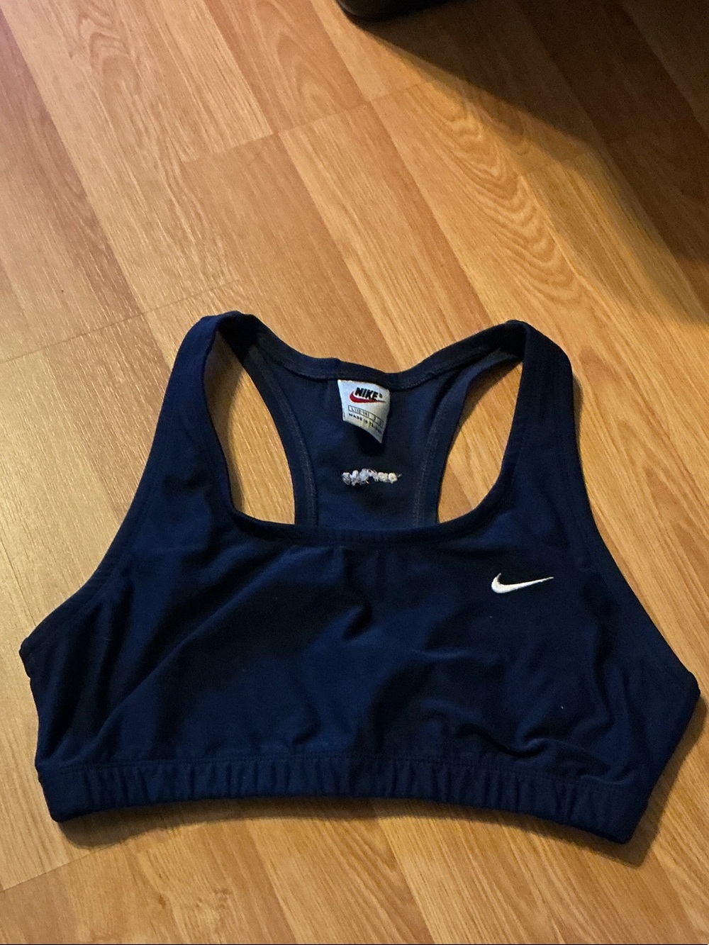 Nike Navy Racerback Performance Sports Bra with White Swoosh